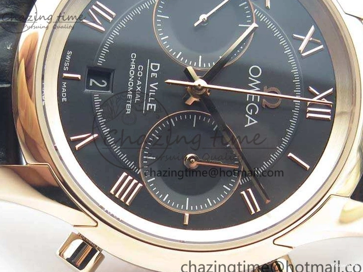 0104 De Ville Chronograph RG OMF 1:1 Best Edition Black Dial On Black Leather Strap A Sophisticated 8106